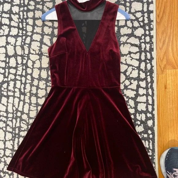 burgundy choker dress Choker Neck Rhinestones and Studs Dress – GRAY FASHION main image 0